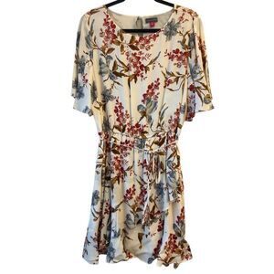 Vince Camuto Floral Flutter Sleeve Dress sz M Flouncy Hem Romantic Date